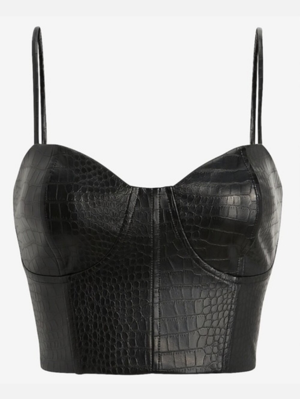 Express Body Contour Black Faux Croc Leather Bustier Crop Top Festival Corset M